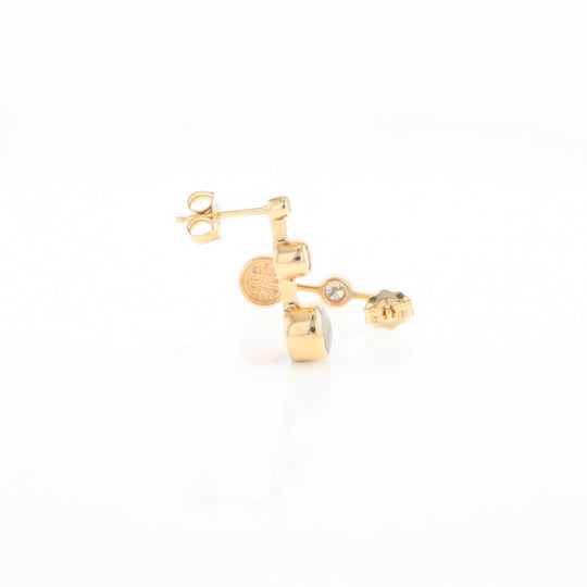Gold Quartz Round Inlay with Diamond Accents Stud Earrings G2