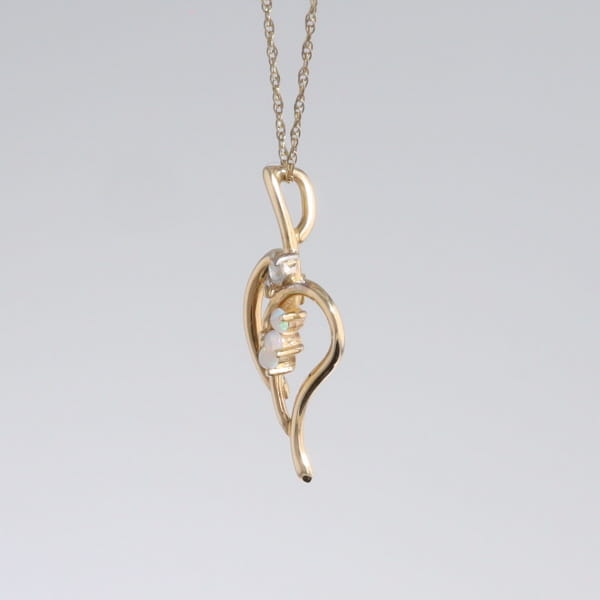 Round Opal & Diamond Heart Necklace