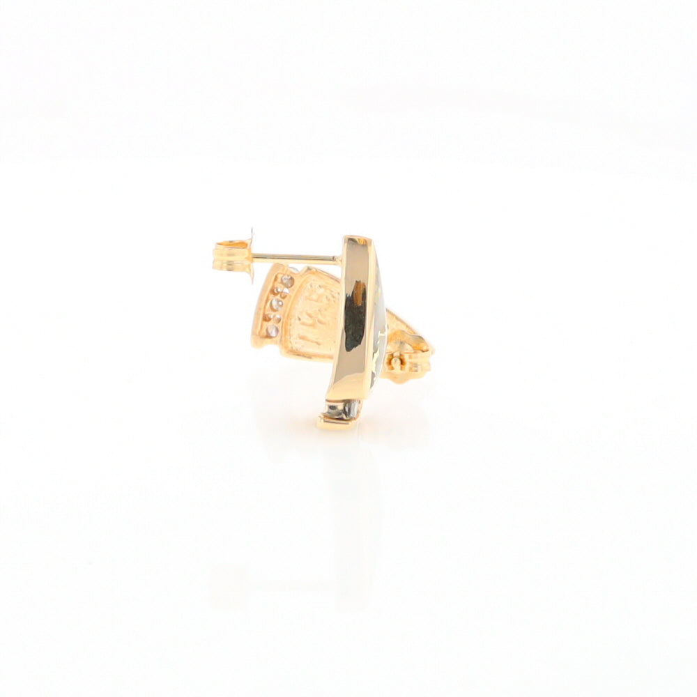 G1 Gold Quartz Earrings Triangle Shape Inlaid Design with .12ctw Diamonds
