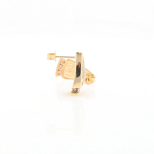 G1 Gold Quartz Earrings Triangle Shape Inlaid Design with .12ctw Diamonds