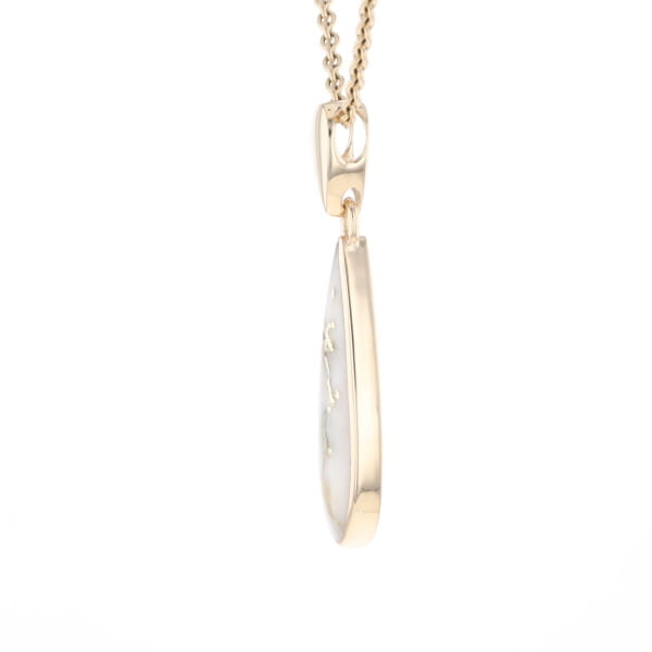 Gold Quartz Pendant Tear Drop Inlaid Design G1