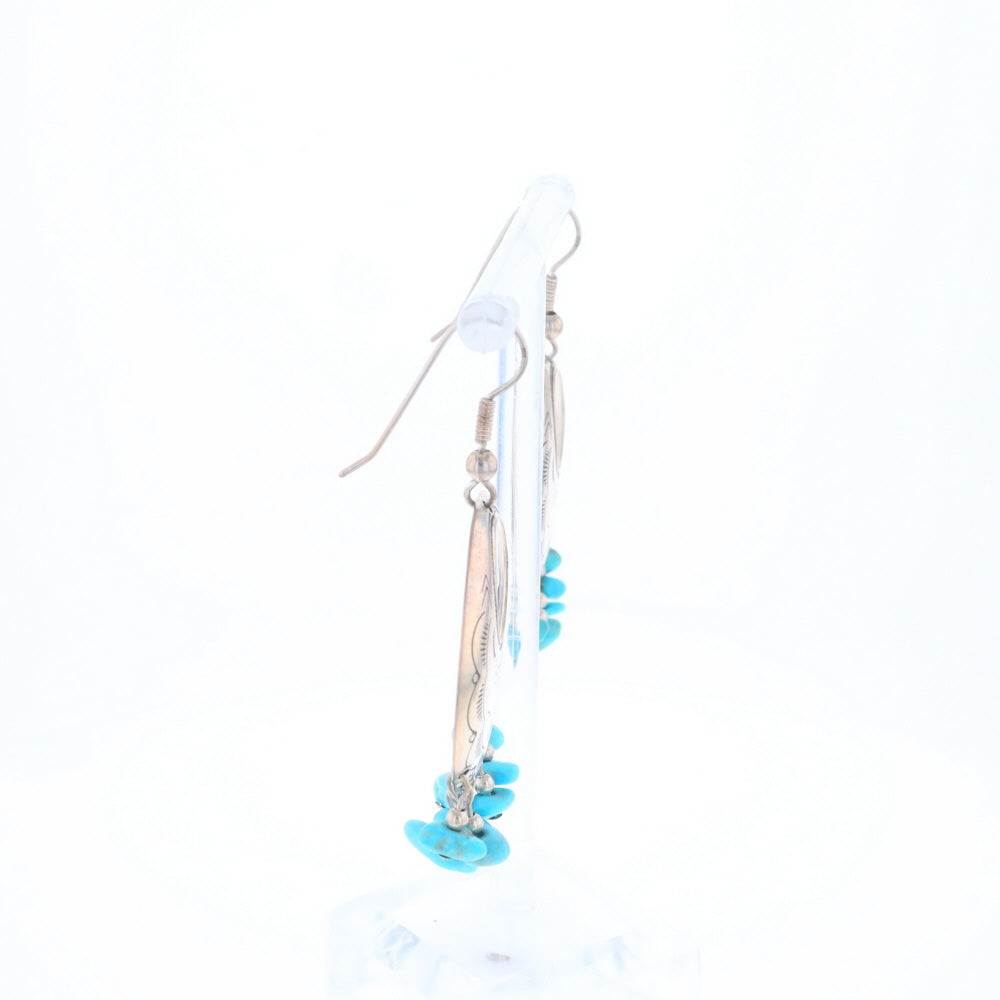 Stamped Silver Hook Earrings with Turquoise Dangles