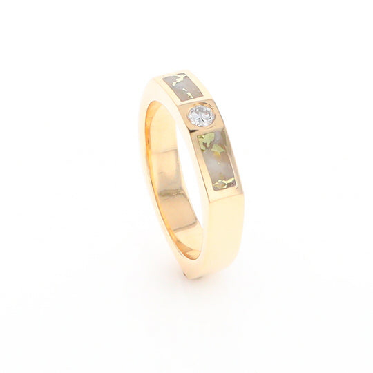 Gold Quartz Ring Double Sided Inlaid Design with .10ct Round Diamond G2