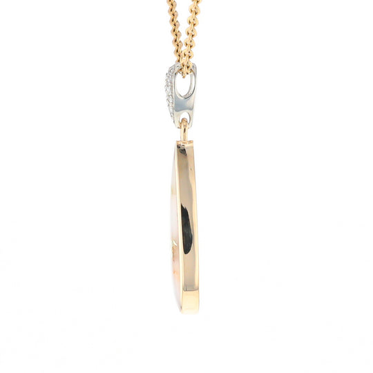 Gold Quartz Necklace, Tear Drop Inlaid Design with .11ctw Diamond Pave Pendant