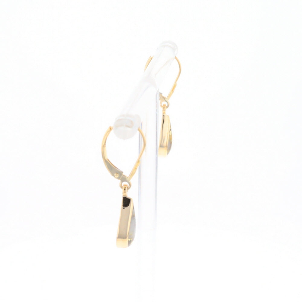 Gold Quartz Earrings Tear Drop Inlaid Lever Backs