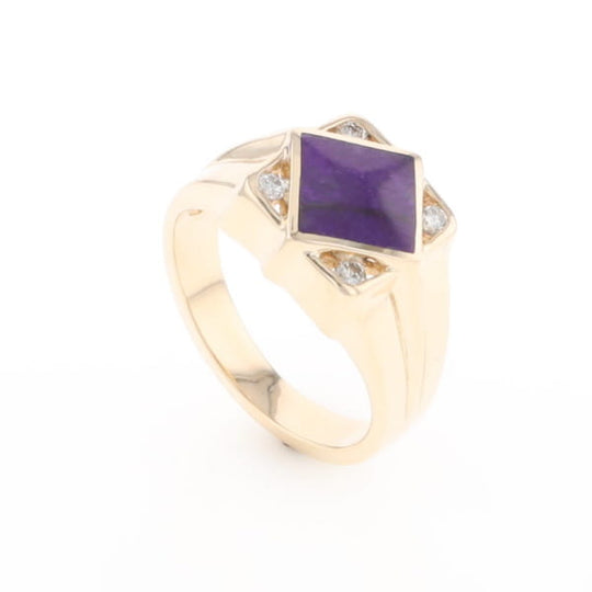 Natural Sugilite ring diamond shape inlaid design with .16ctw round diamonds