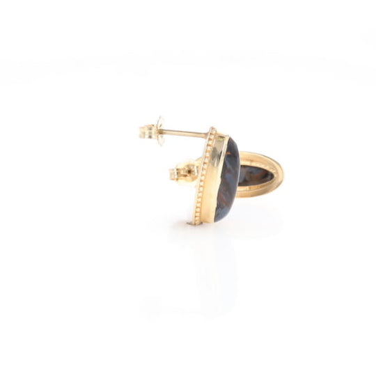 Natural pietersite oval inlaid milgrain earrings