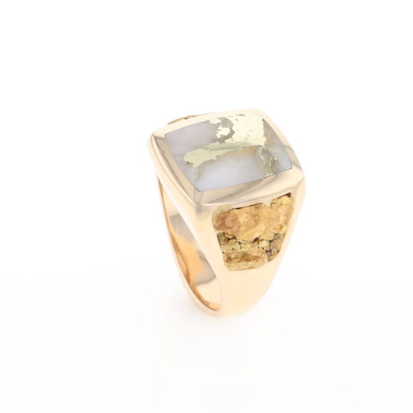 Gold Quartz Ring Double Side Natural Nuggets Rectangle Inlaid Center G1