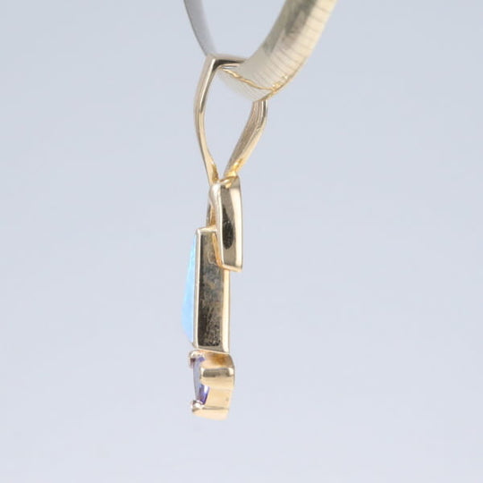 Opal Pendant Triangle Inlaid Design with Trillion Cut Tanzanite