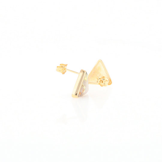 Gold Quartz Earrings Triangle Inlaid Studs - G2