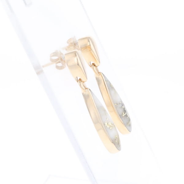 Gold Quartz Earrings Tear Drop Inlaid Design