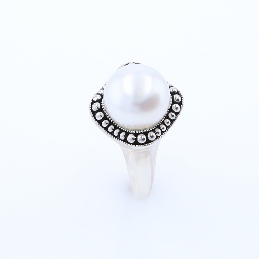 Pearl with Milgrain Halo Ring