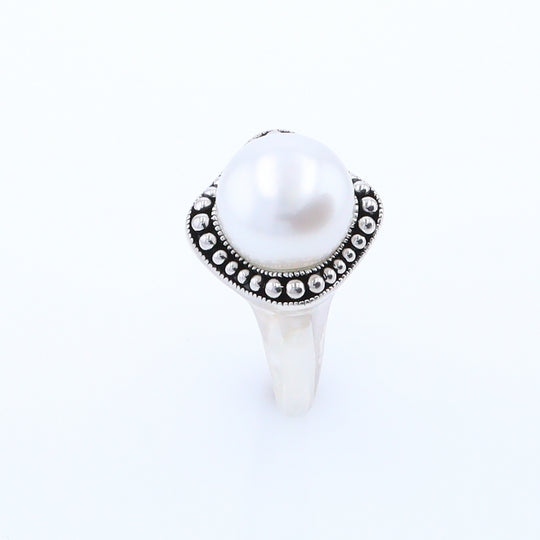 Pearl with Milgrain Halo Ring