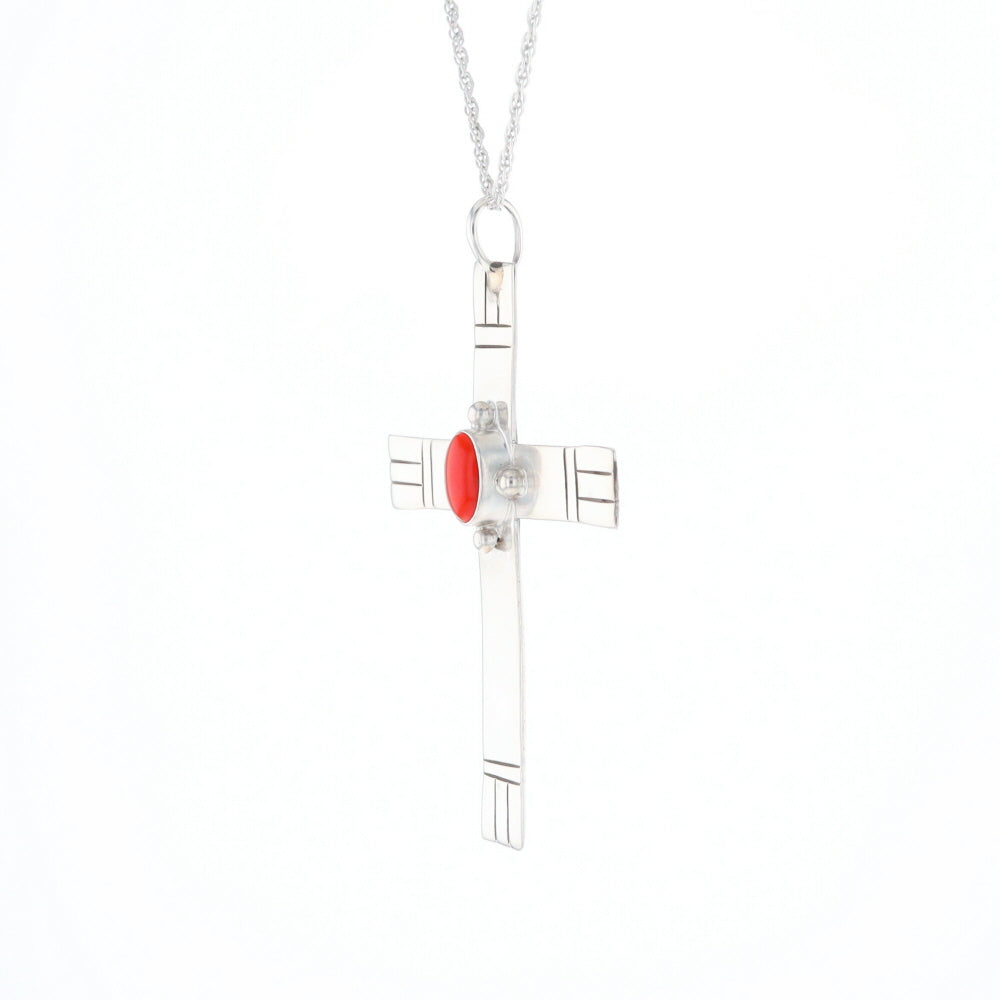 Native American Coral Cross Pendant