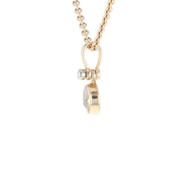 Gold Quartz Necklace Round Inlaid Pendant with .02ct Round Diamond