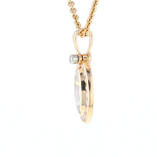 Gold Quartz Pendant Oval Inlaid with .22ctw Round Diamonds Halo