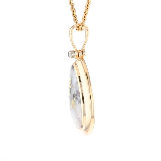 Gold Quartz Necklace Pear Shape Inlaid Pendant with .02ct Diamond