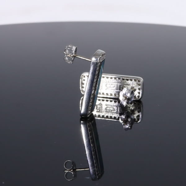 Opal Earrings Rectangle Inlaid with .50ctw Round Diamond Halo Studs