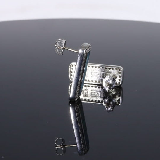 Opal Earrings Rectangle Inlaid with .50ctw Round Diamond Halo Studs