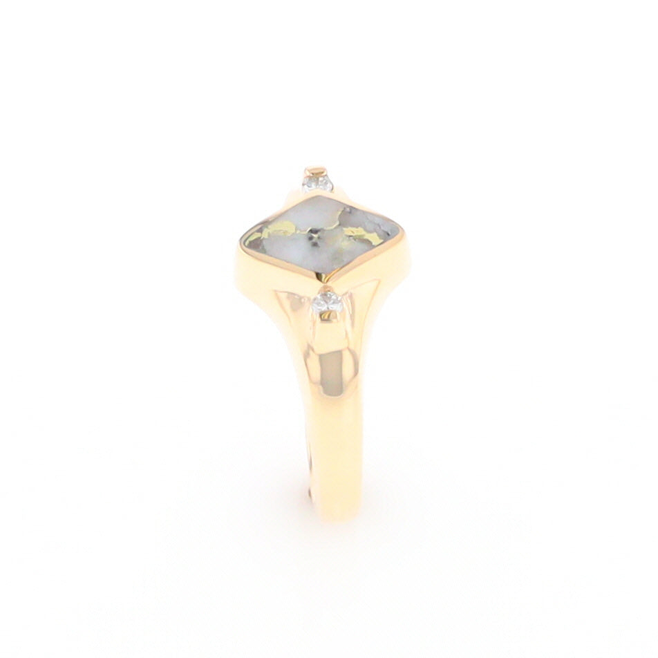 G2 Gold Quartz Ring Diamond Shape Inlaid with 0.05ctw Round Diamonds