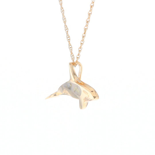 Gold Quartz Necklace Orca Killer Whale Inlaid Sea Life Pendant