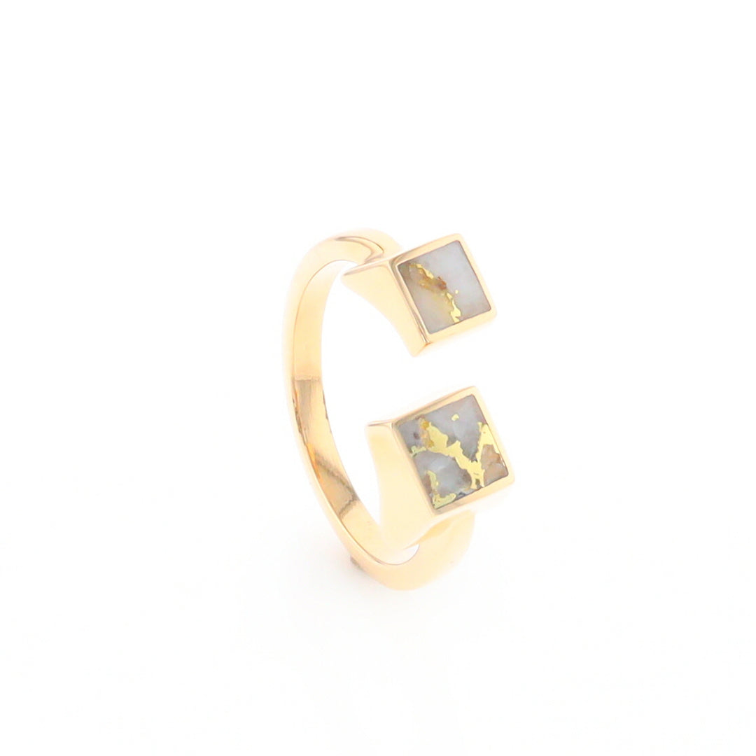 Gold Quartz Ring Wrap Double Square Inlaid Design