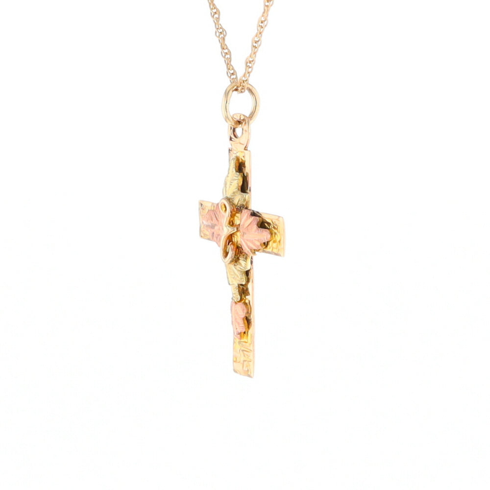 Black Hills Gold Green & Rose Leaf Cross