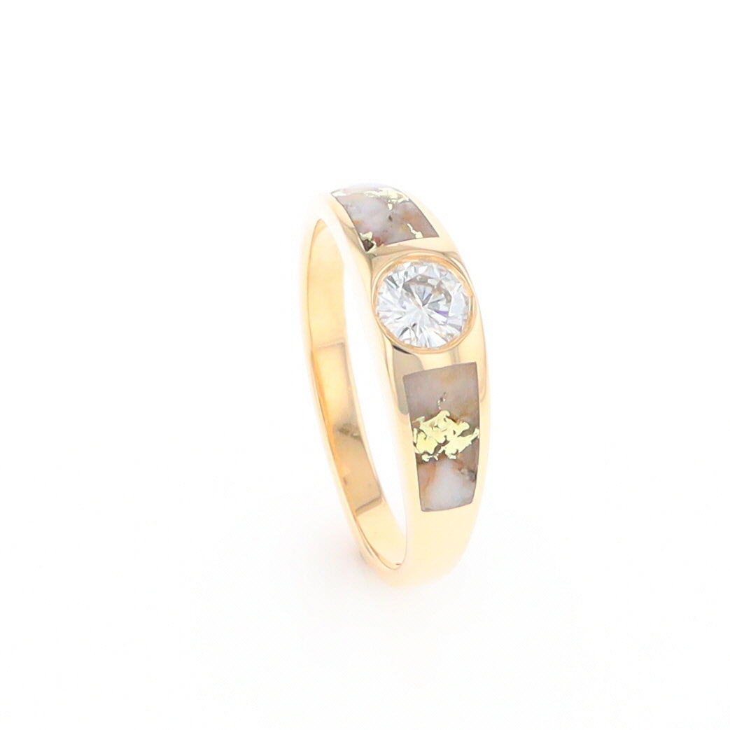 Gold Quartz Ring Double Sided Inlaid with a .61ct Round Diamond