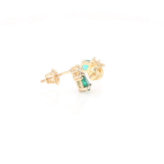 Synthetic Emerald Pear Shaped Earrings with Diamond Accents