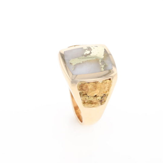 Gold Quartz Ring Double Side Natural Nuggets Rectangle Inlaid Center G1