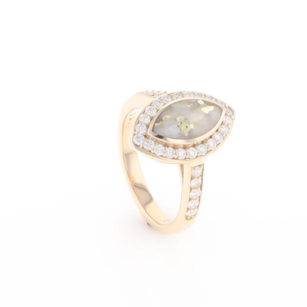 Marquise Gold Quartz Inlaid Ring with 0.65ctw Diamond Halo