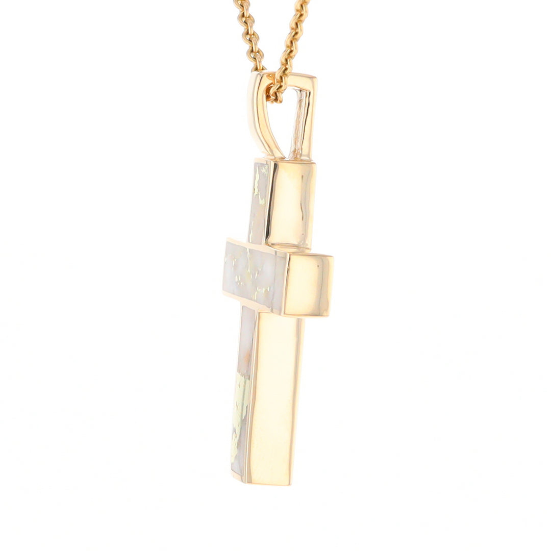 Gold Quartz Pendant Cross Design 3 Section Inlaid Pendant