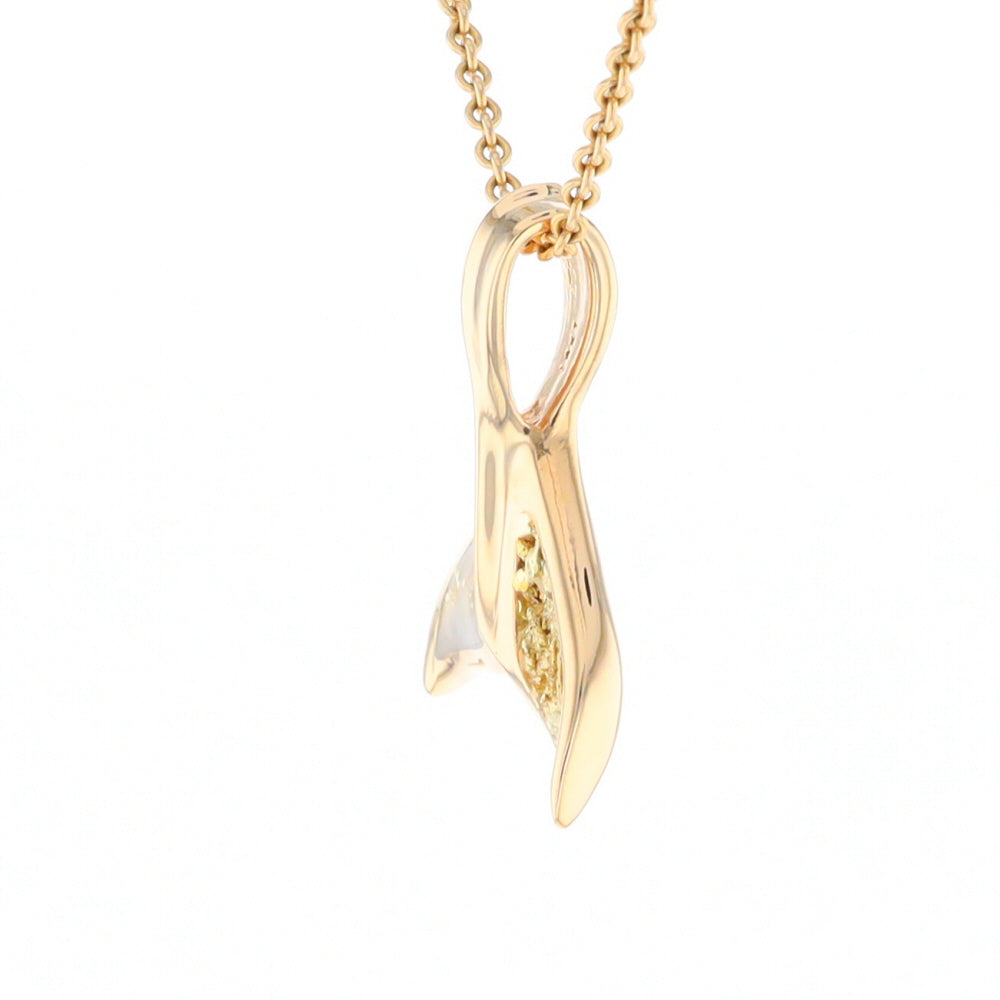 Whale Tail Natural Gold Quartz and Nuggets Inlaid Pendant