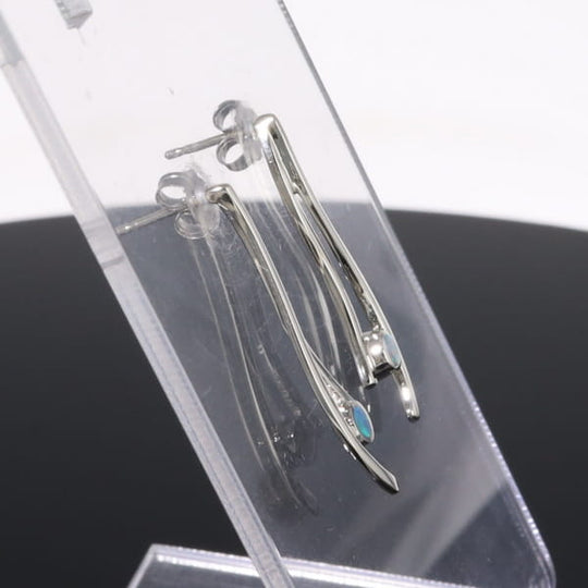 Opal Earrings Round Inlaid Double Curved Bar Design Studs