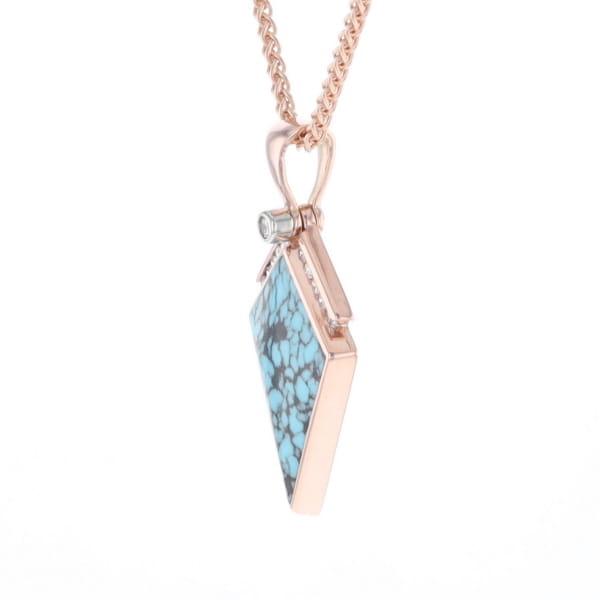Turquoise Kite Shaped Inlaid Pendant with 0.19ctw Diamonds