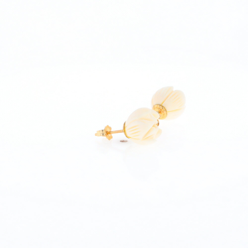 Carved Ivory Flower Stud Earrings