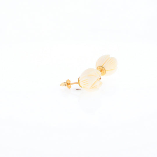 Carved Ivory Flower Stud Earrings