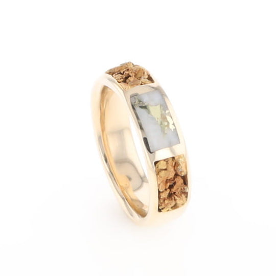 G1 Gold Quartz Ring Inlaid Center Natural Nugget Sides Band
