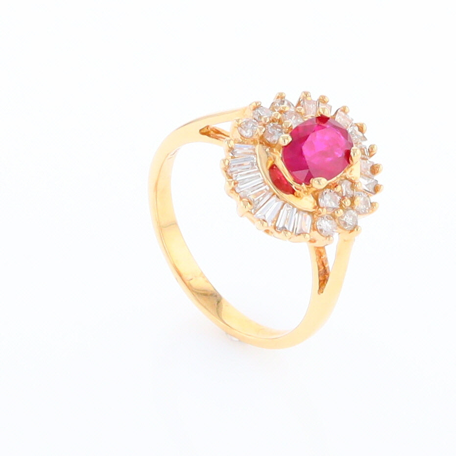 Oval Ruby Ring with Mixed Diamond Halo