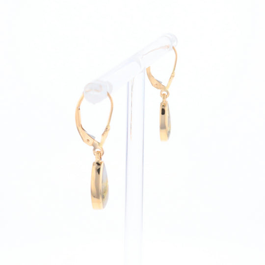 Gold Quartz Earrings Tear Drop Inlaid Lever Backs