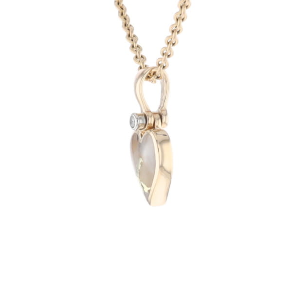 Gold Quartz Necklace Heart Inlaid Design Pendant with .02ct Diamond