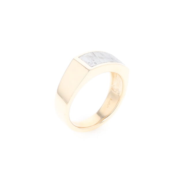 Rectangle Meteorite Inlaid Ring