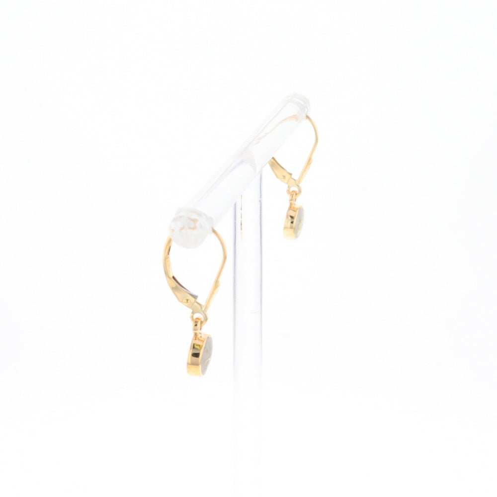 Gold Quartz Earrings Round Inlaid Design Lever Backs