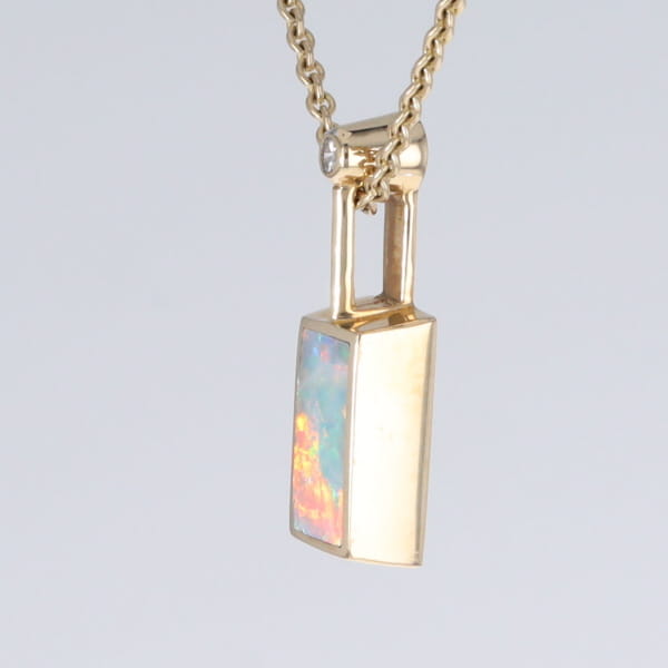 Opal Pendant Rectangle Inlaid Design with .04ctw Round Diamond