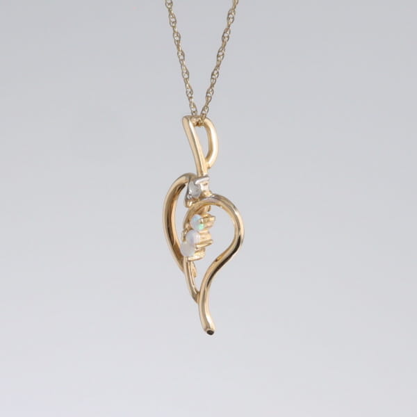 Round Opal & Diamond Heart Necklace