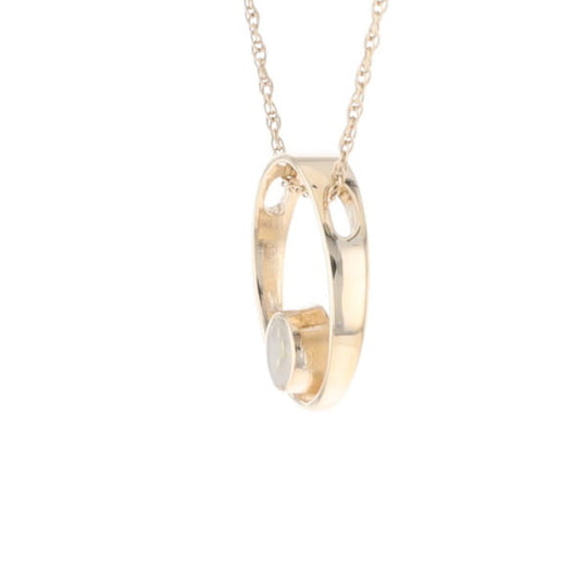 Gold Quartz Pendant Open Circle Design Round Inlay Pendant