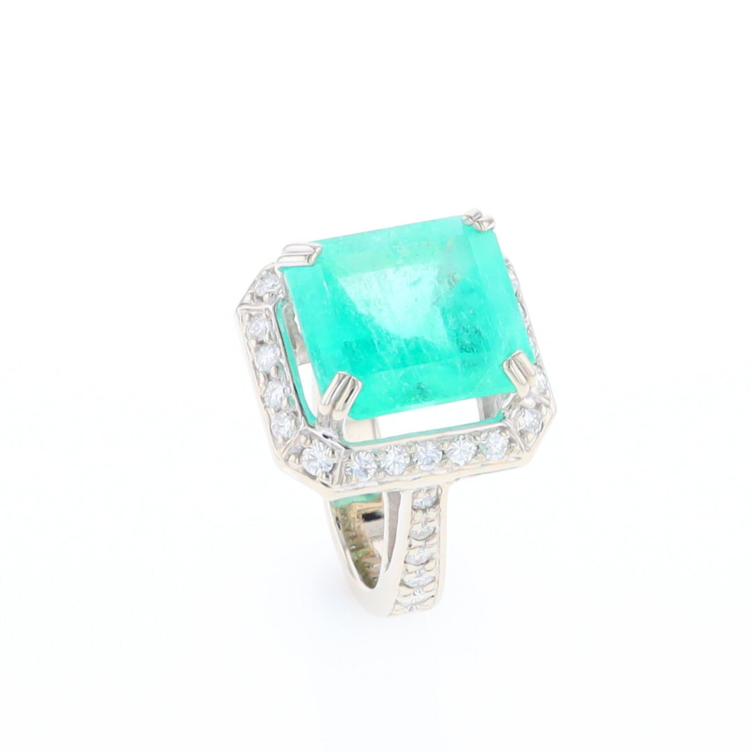 5.25ct Emerald Ring with Diamond Halo