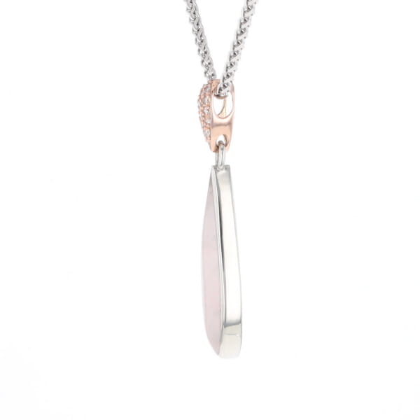 Rose Quartz Teardrop Inlaid Pendant with .11ctw diamonds