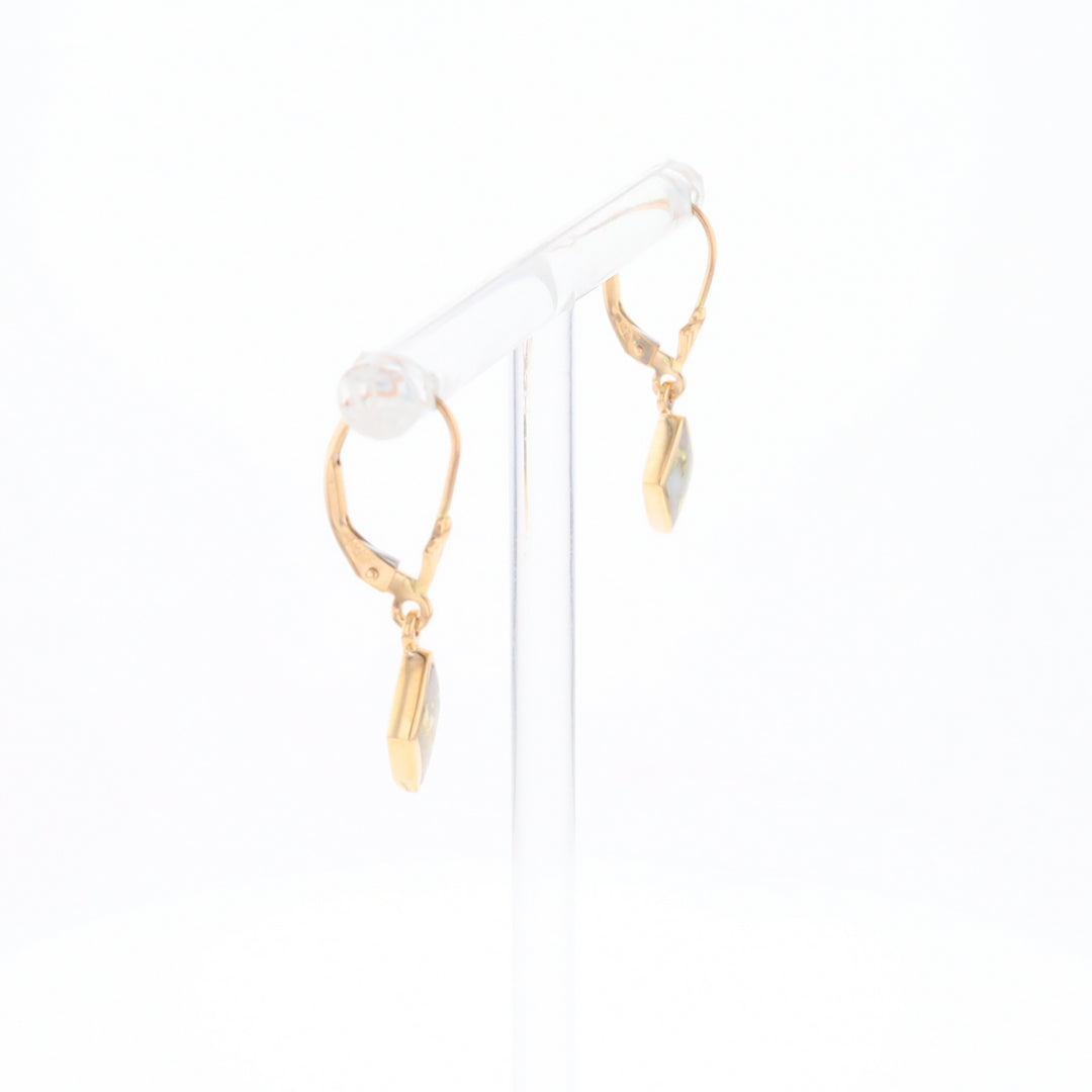 Gold Quartz Earrings Diamond Shape Inlaid Lever Backs G1