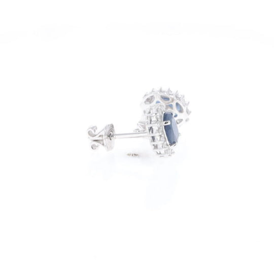 Oval Blue Sapphire Earrings With Halo